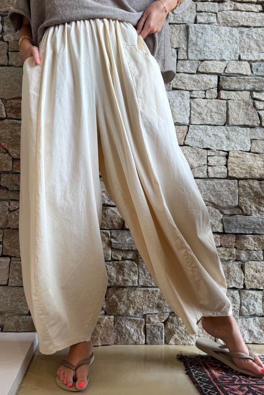 Inga Stretch Poplin Cotton Barrel Pant Panna Cotta